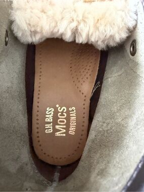 G.H. Bass & Co. Taupe Suede Moccasin Slipper with Cream Shearling Cuff